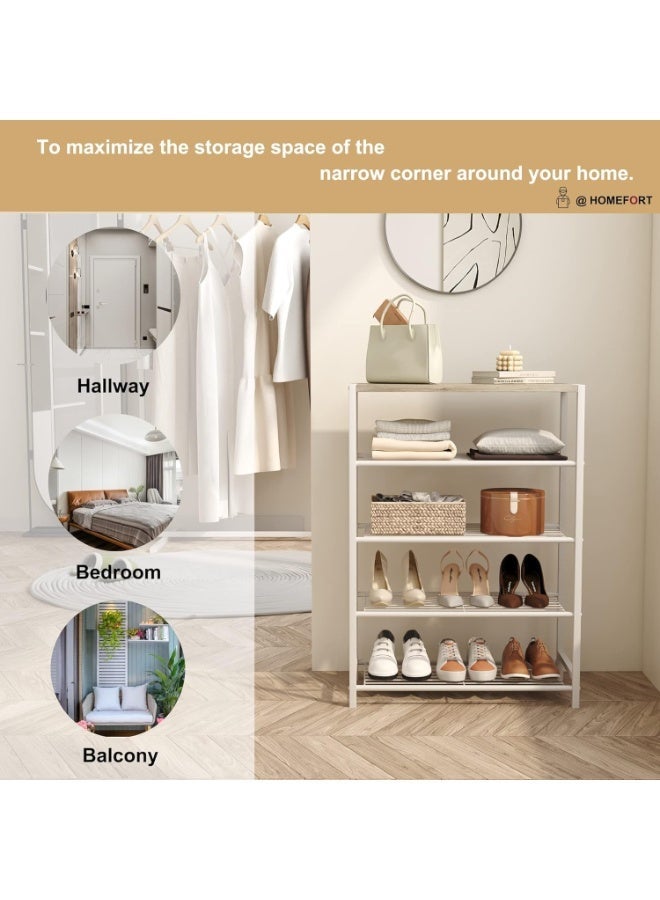 فورثكان برج أحذية Forthcan كامل المعدن 5 طبقات | رأس خشبي | يحتوي على 8-12 أزواج | لمدخل المنزل | برونزي عتيق (أبيض) - Image 4